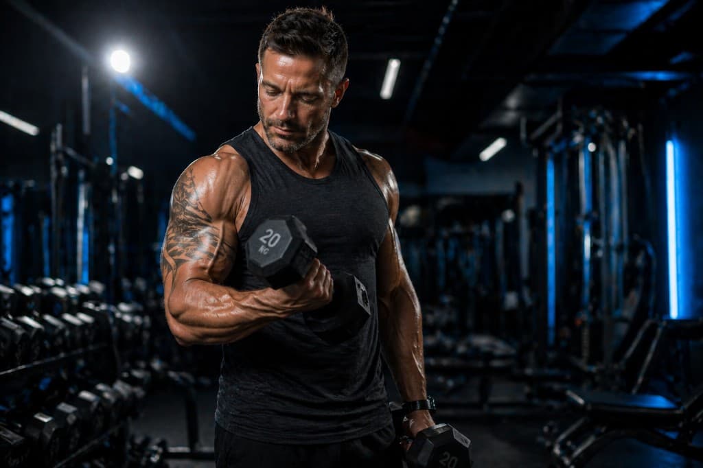Man lifting dumbbells in a gym